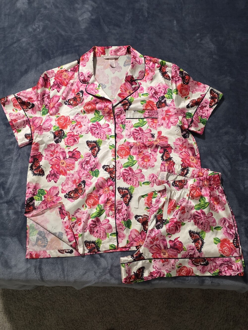 Victoria's Secret Coconut White Floral Butterfly Satin Short Set